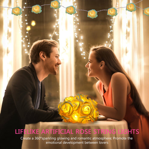 1Pc 40 LEDs Rose Flower String Lights 10ft 3m Battery Operated Decorative Lights For Anniversary Valentine's Wedding Bedroom